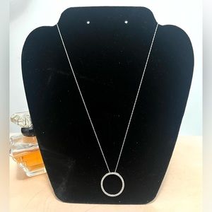 10K White Gold Necklace 18" w/Circle Diamond Pendant